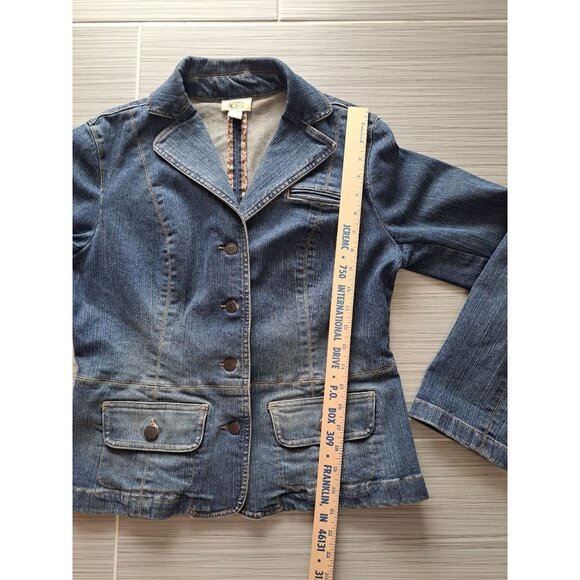 Y2K Ann Taylor Loft Womens Denim Blazer Jacket Size 8 Button Front Cotton Blue - Picture 9 of 10
